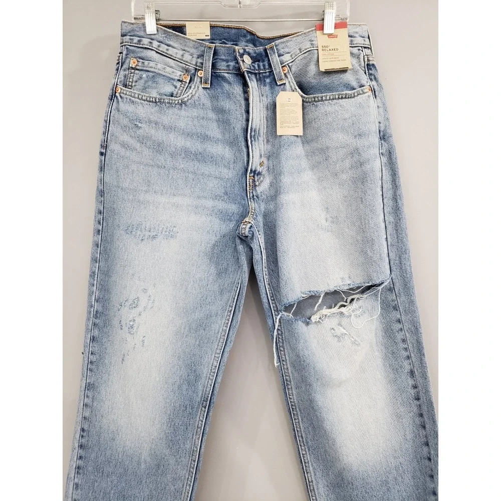 NEW Mens Levi's 550 Denim Jeans Relaxed Taper Sz 34x30 Distressed Blue